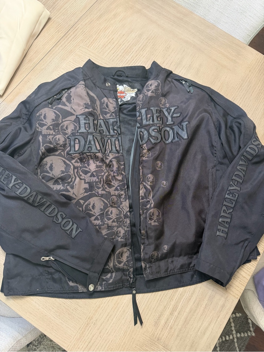 Harley-Davidson Black Skull-Print Bomber Jacket with Logo
